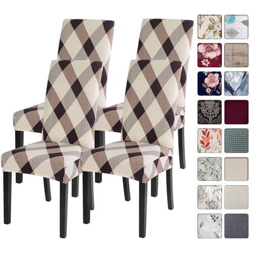 Image of SearchI Dining Room Chair Covers Slipcovers Set of 4, Spandex Super Fit Stretch Removable Washable Kitchen Parsons Chair Covers Protector for Dining Room,Hotel,Ceremony,Lattice
