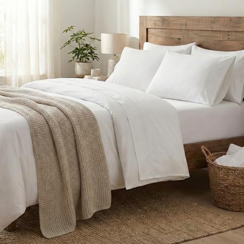 Image of Bedsheet Set | GOTS Certified 100% Organic Cotton Percale | 200 TC | Breathable & Skin-Friendly (Single, White Embroidered)