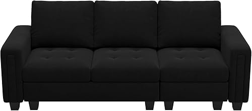Miniatura 7 de Belffin Sofá modular de terciopelo de 3 plazas para sala de estar, color negro