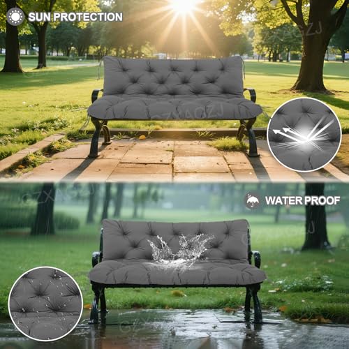 Image of Porch Swing Cushions Outdoor 40x40 inch Waterproof Extra Thick 5 inch Swing Cushions Replacement with Backrest and Ties for Outdoor Furniture Porch Patio Garden Lawn (Gray)
