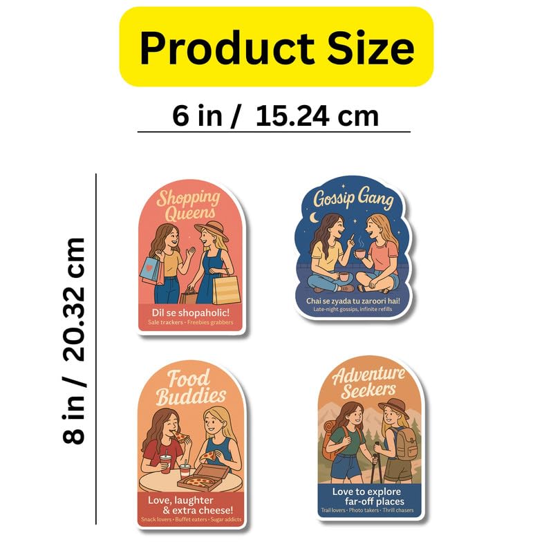Image of Regalo Casila Friendship Fridge Magnet Set with Fun Quotes for Girls Shopping Travel Food Gossip Themes for Best Friends Room Fridge Decor Set of 4