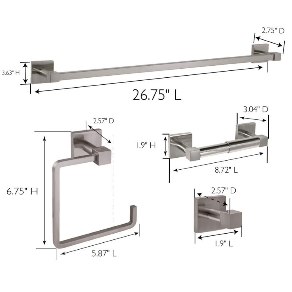 Kit ferramenta per bagno in nichel satinato 4 pezzi, nichel satinato