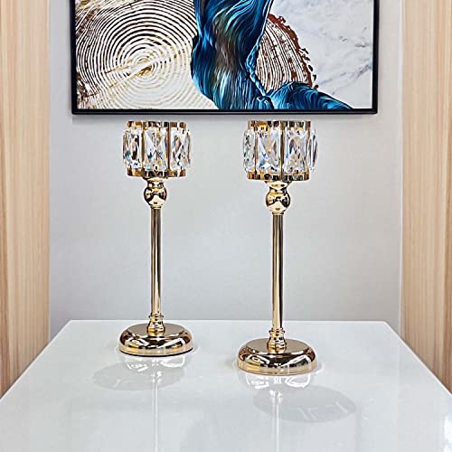 2 Piece Crystal Bowl Tealight Candelabra Votive Candle Stands, Wedding Centerpieces For Tables Crystal Candlestick，Centerpiece Table Decorations (Gold 2Ps) #TOP4