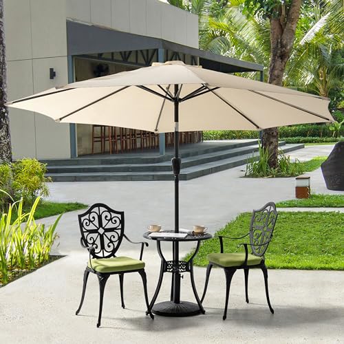 Image of NUU GARDEN Outdoor 3 Piece Bistro Set with Cushions Round 24 Inch Cast Aluminum Table with 2.17 Inch Umbrella Hole and 2 Cast Aluminum Bistro Chairs for Patio Garden Backyard and Balcony Black