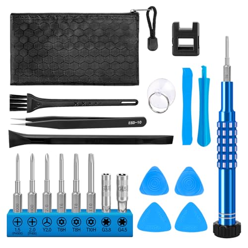 GISVAR Repair Tool Kit for Nintendo Xbox Switch PS3 PS4 PS5 Controller, 20PCS with Y1,T6H,T8H,T10H, Ph00,PH000, Torx Security Screwdriver with G3.8 G4.5, Cleaning Tool bag for Controller and Console