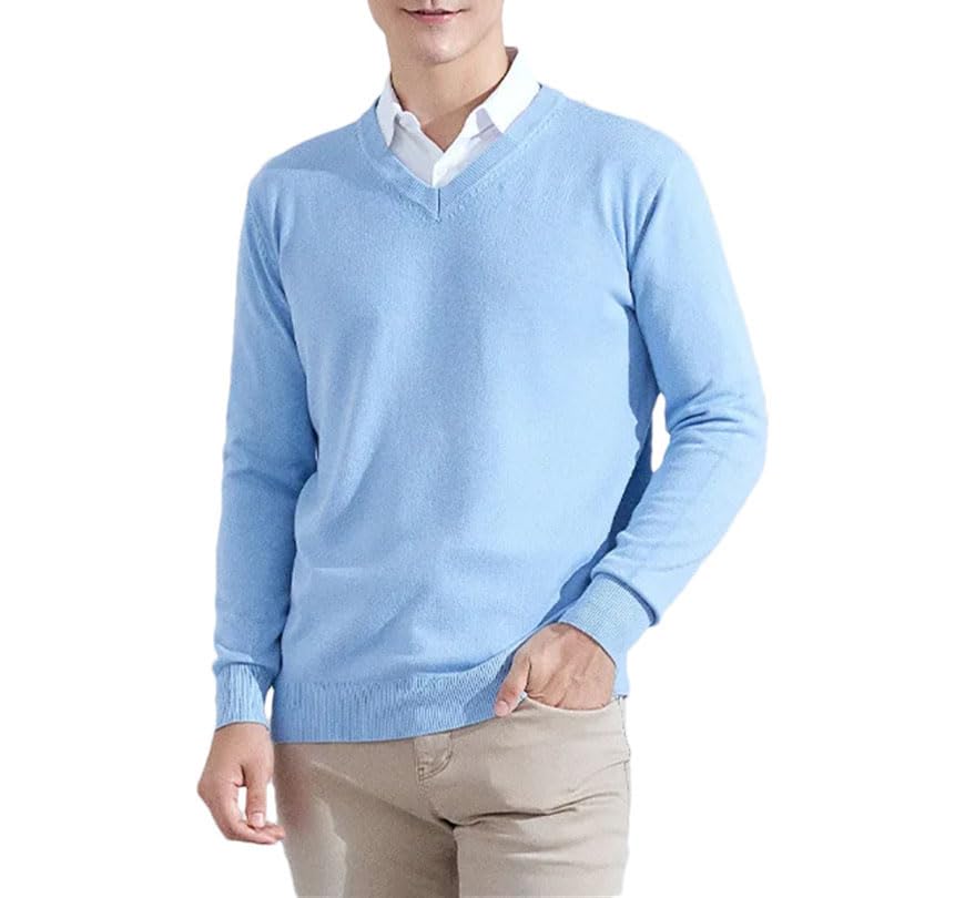 Men’S Cotton V Neck Sweater Soft Warm Knit Casual Pullover