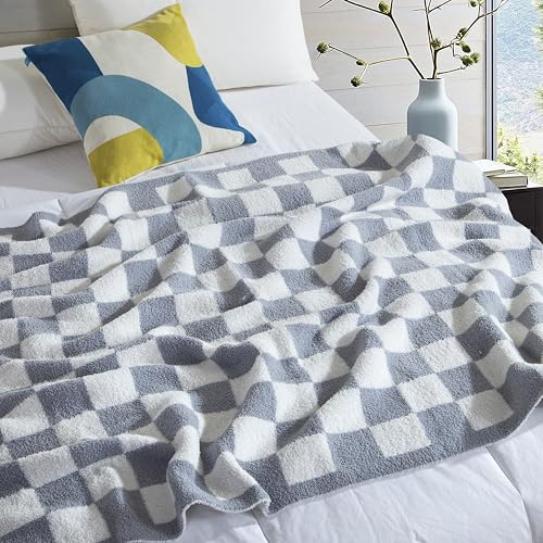 Image of Elegant Comfort Checkered Throw Blanket, Gray Super Soft Cozy Fluffy Warm Throw Blankets for Couch, Sofa, Chair, Bed, Camping, Picnic, Travel Lightweight Bed Blanket (50 inch x 70 inch)