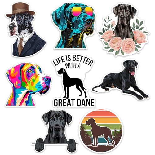 Image of Great Dane Dog Sticker 8 Pcs (Large Size) Vinyl Stickers Laptop Waterproof Decal for Car Bumper Water Bottle Window Funny Party Birthday Decorations - Size 4 Inches