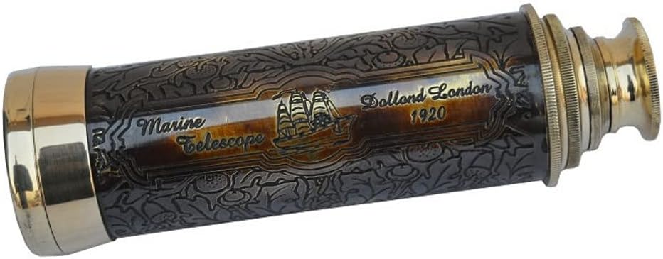R S Enterprise 15 inch Antique Telescope-Spyglass-Brass Made Dollond London Hand held Telescope with Leather Box Bird Watching Spy Glass Sailor's Décor Leather Box with Telescope