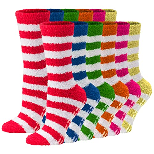 Image of Debra Weitzner Fuzzy Socks for Women Non-Slip Warm Cozy Socks Fluffy Fleece Slipper Socks With Grips 5 /6 Pairs