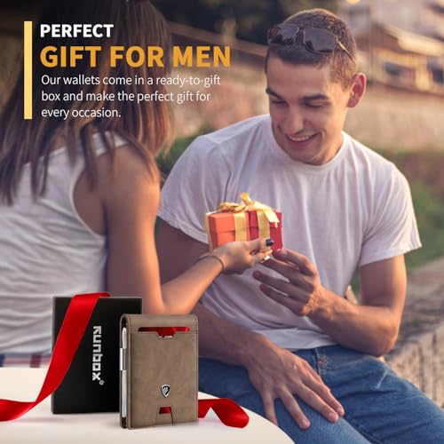Image of RUNBOX Mens Slim Wallet with Money Clip RFID Blocking Bifold Credit Card Holder for Men with Gift Box