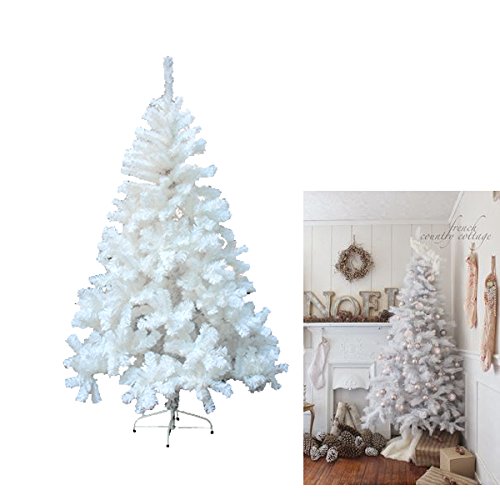 huigou HG® Árbol de Navidad Blanco Árbol de abeto Decoración Christmas con soporte de metal plástico con 650ramas material PVC Calidad de moldeo por inyección premium 220cm