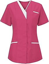 Tunique Médicale Col en V Blanche Manche Courte - Blouse Infirmière Femme - Uniforme de Travail Esthéticienne Professionnelle