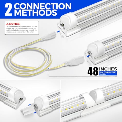 Barrina LED Shop Light 4FT, 40W 5500LM 6500K, No RF Interference Garage Lights with Reflectors, V Shape Linkable LED Shop Lights, Clear Cover LED Ceiling Light, T8 Integrated Light Fixture - Thumbnail 6