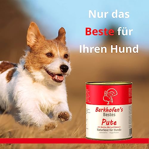 Barkhofen Tiernahrung Nassfutter für Ihren Hund 6X 800g – Hundefutter nass & getreidefrei mit Pute - Hunde Futter in Dosen ohne Getreide