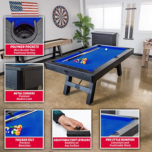 Image of GoSports 7 ft Pool Tables with Wood Finish - Choose Your Style - Modern Billiards Table with 2 Cue Sticks, Balls, Rack, Felt Brush and Chalk