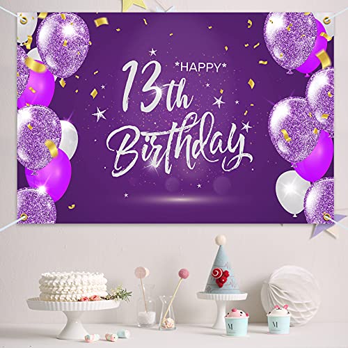 HAMIGAR 6x4ft Happy 13th Birthday Banner Backdrop - 13 Years Old Birthday Decorations Party Supplies for Girls - Purple by HAMIGAR - Used condition - Image 5