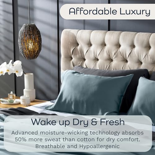 Image of Olive + Crate Tencel Lyocell Eucalyptus Full Sheet Set - Cooling Tencel Sheets for Hot Sleepers with 16 Inch Deep Pocket Fit - Double Bed Sheets - Charcoal 4-Piece Set
