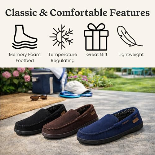Image of Dearfoams Men's Keaton Moccasin House Shoes With Memory Foam, Indoor Slippers With Wide Widths