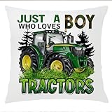 Nipil Tractor Pillow Covers 18x18, Construction Decor for Boys Room, Just a Boy Who Loves Tractors Decorative Pillow Covers, Boys Room Decor, Boys Bedroom Decor