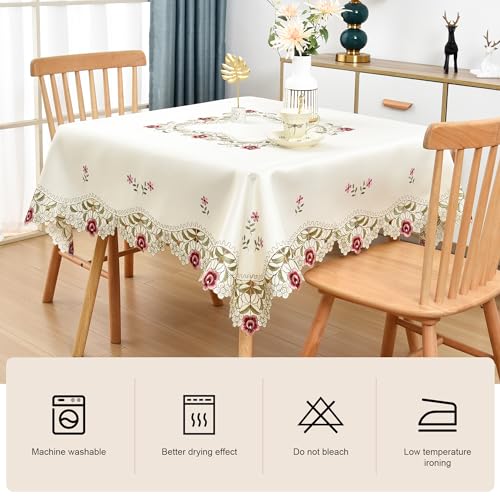 Wolkemer WKM_1 Jacquard Floral Embroidered Square Tablecloth Fabric Vintage Rose Table Cloth Lace Beige Table Cover thumb #3