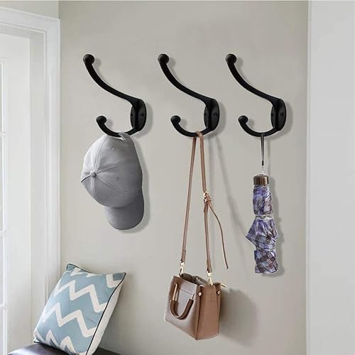 Miniatura 6 de ZEYU 20 Piezas Ganchos de Pared, Ganchos para Abrigos Herrajes Ganchos de Servicio Pesado para Colgar Abrigos Doble Sin Óxido Gancho Negro Montado