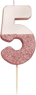 Rose Gold Glitter Number 5 Candle | Premium Quality Cake Topper Decoration Pretty, Sparkly | for Kids, Adults, 50th Birthday Party, Anniversary, Milestone
