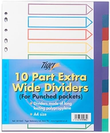 Tiger A4 10 part extra wide dividers for punched pockets x 1 set/pack