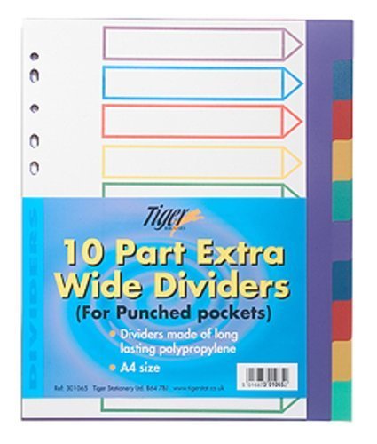 TigerA4 10 part extra wide dividers for punched pockets x 1 set/pack