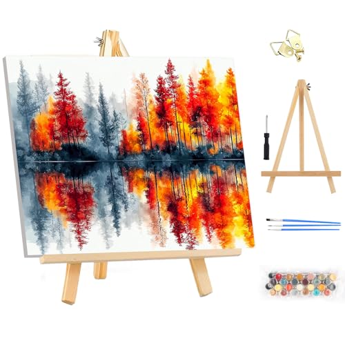 MEIYUDA Pintar por Numeros Adultos con Marco Paisaje con árbol, DIY Cuadro al óleo con Números para, Kit de Pintura al óleo Digital para Adultos de Lienzo, Decoración el Hogar 35x25cm