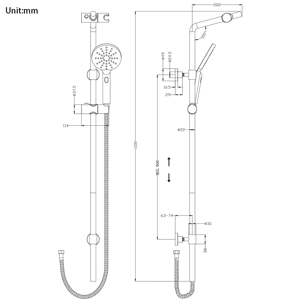 Glijstangset Tova handdouche met 3 straalsoorten ø12 cm geborsteld messing kopen
