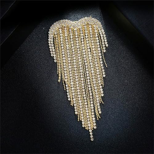 Image of Elegant Crystal Heart Shape Tassel Brooch Pin for Women Sparkly Rhinestones Tassel Brooch Beautiful Dress Suit Shirt Ceremony Clothes Wedding Party Jewelry Accessories