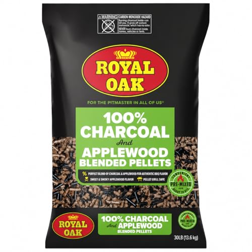 Royal Oak 100% Charcoal & Apple Blended Pellets for Pellet Grills and Smokers Mild Sweet BBQ Flavor 30 LB Bag