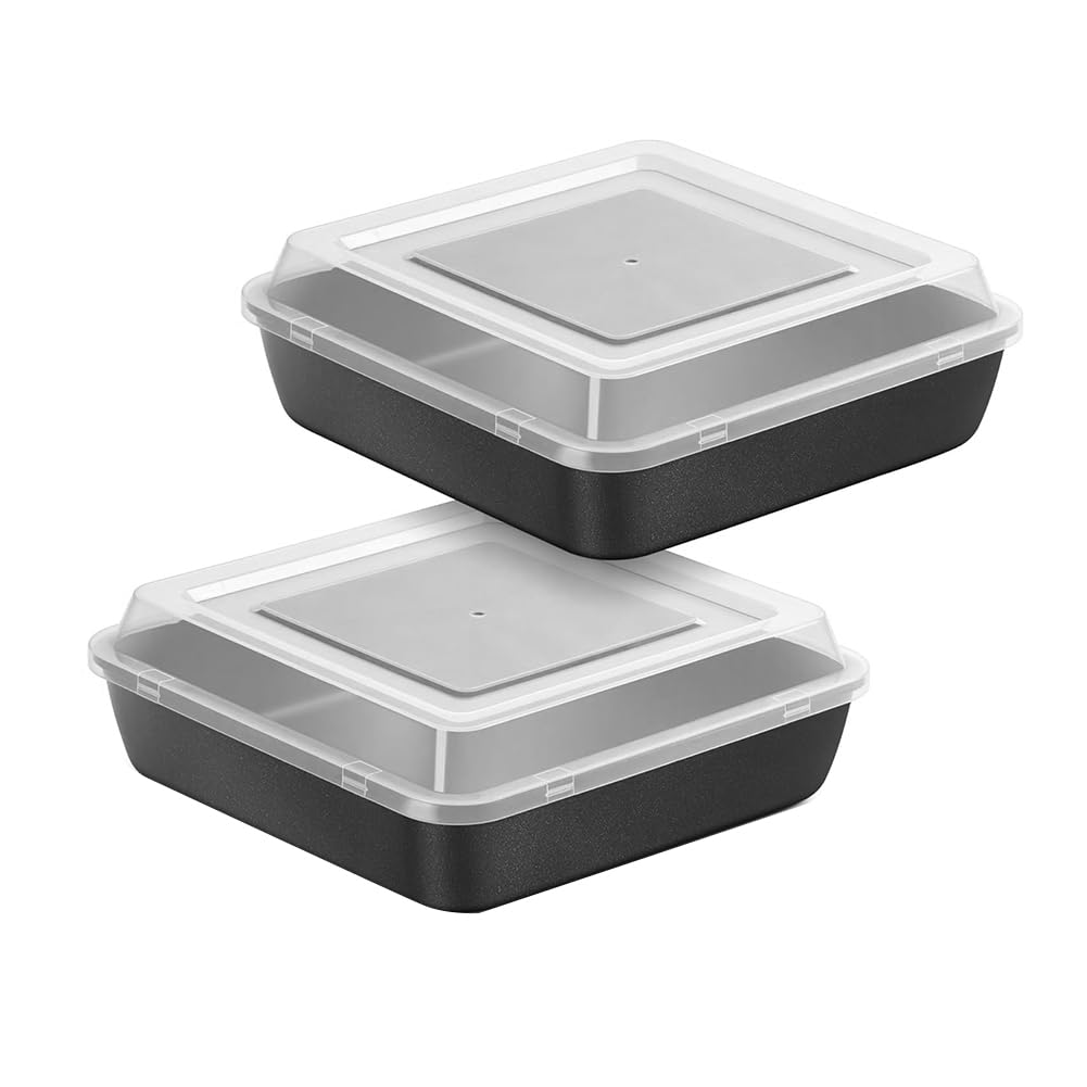 CTRLZS Square Baking Pan Set- 2pcs 8x8 Inch Nonstick Metal Cake Pans with Lid Bakeware for Oven Cooking Lasagna& Brownies