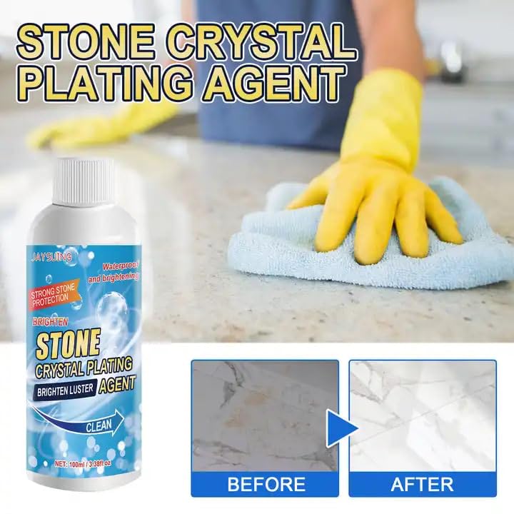 Image of Stone Crystal Plating Brighten Luster Agent for Marble, Granite & Granite Floor Cleaner & Stone, MarbleHelp to Remove Stains Grease Grime Water Spots Fingerprints Smudges (100 ML)