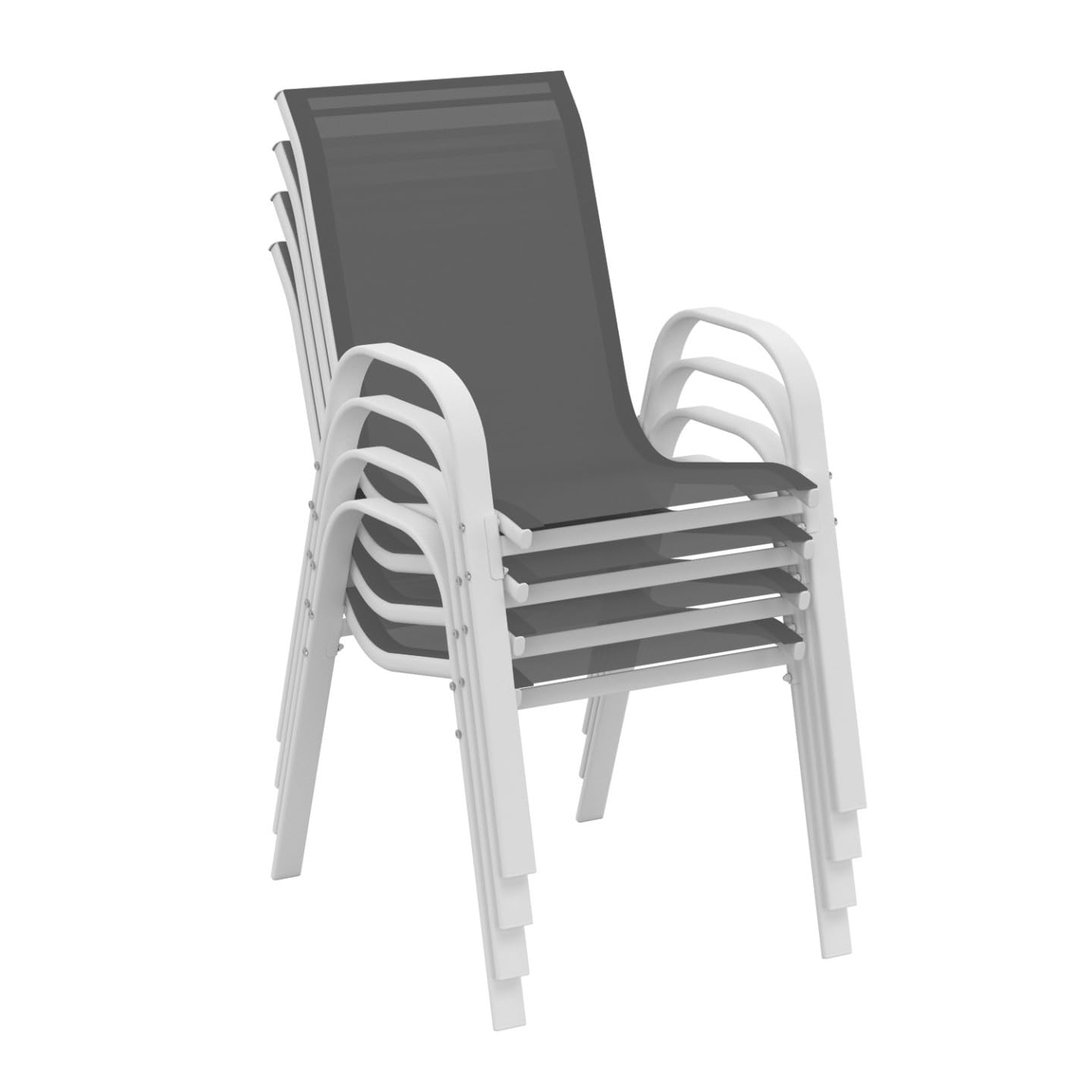 IDMarket - Lot de 4 chaises de Jardin LYMA métal et textilène empilables Blanc et Gris