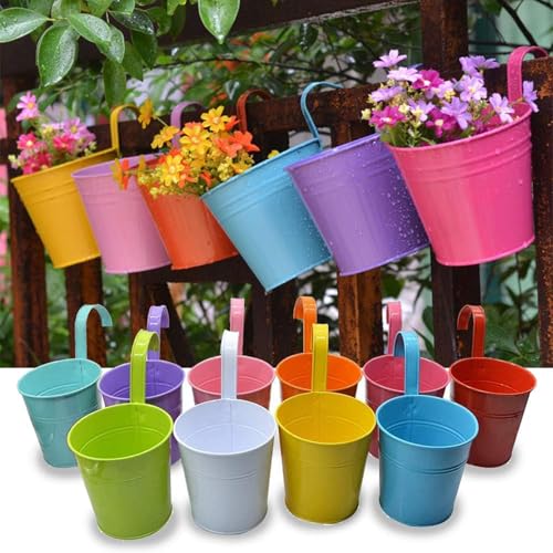 10 x Metal Iron Hanging Flower Pot,3.9" Hanging Balcony Garden Planter Home Decor,Garden Plant Pots Hanging Buckets Hanging Planter