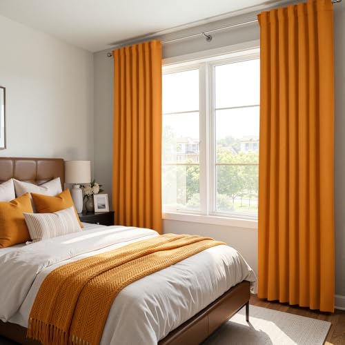 Image of ANRODUO Orange Back Tab Blackout Curtains 54 Inch Long 2 Panels | Rod Pocket,Thermal Insulated Room Darkening Light Blocking Curtains for Living Room Bedroom Privacy,W42xL54