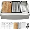 36 Farmhouse Sink Workstation - Oumuch 36 Inch Undermount Stainless Steel 18 Gauge Single Bowl Basin Apron Front Farm Sink with Accessories