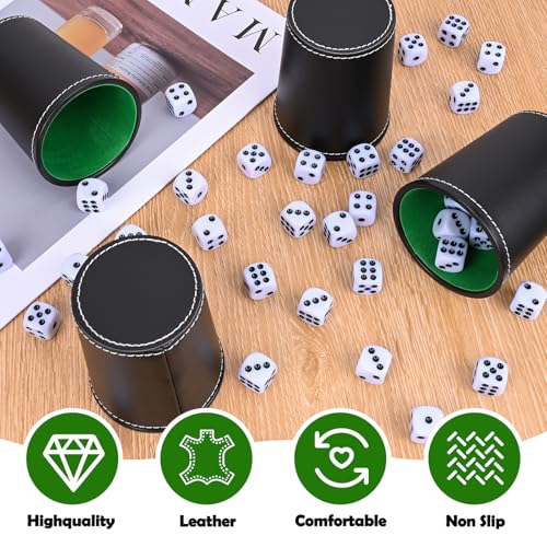 Biamaleu Würfelbecher Leder, 6 Schocken Set﻿ mit 36 Würfeln(16 mm), Würfelbecher mit Würfeln, Würfelbecher Set für Erwachsene Bar-Party Würfelspiele (Schwarz)