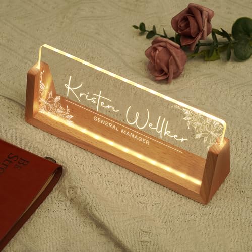 Image of Custom Name Plate for Desk, Personalized Light Up Acrylic Desk Name Plate, Personalized Office Gifts for Boss Coworkers Teacher, Employee Appreciation GIfts, Office Decor for Women Men