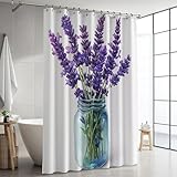 Cortina Ducha 180x200 Cortina de Ducha Blanco Tela Impermeable Poliéster, Lavanda Cortinas de Baño con 12 Ganchos y Dobladillo Ponderado, Cortinas de Ducha Secado Rápido para Bañera o Ducha GJ-912