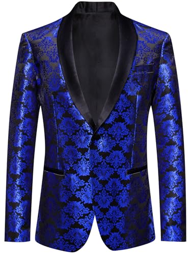 Image of Barry.Wang Mens Floral Blazer Suit Jacket Notched Lapel Casual Sport Coat | Flowers Jacquard One Button Tuxedo for Prom Wedding Party Disco Dinner Banquet Cocktail Homecoming Travel,Regular Fit