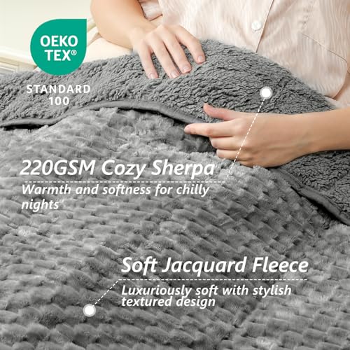 Image of Mr. Sandman Weighted Blankets for Adults Queen Size 12lbs, Warm Sherpa Fleece Throw Blanket for Sleep and Calm, Soft Cozy Heavy Bed Blanket with Jacquard Flannel, 60 x 80 Inches, Grey