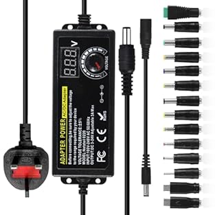 Adjustable Power Adapter: This universal charger with multiple heads supports an input of AC 100~240V, 50/60Hz, with an adjustable output voltage ranging from 3V to 24V DC. With a maximum power of 3A, 72W, it can deliver currents such as 300mA, 500mA...
