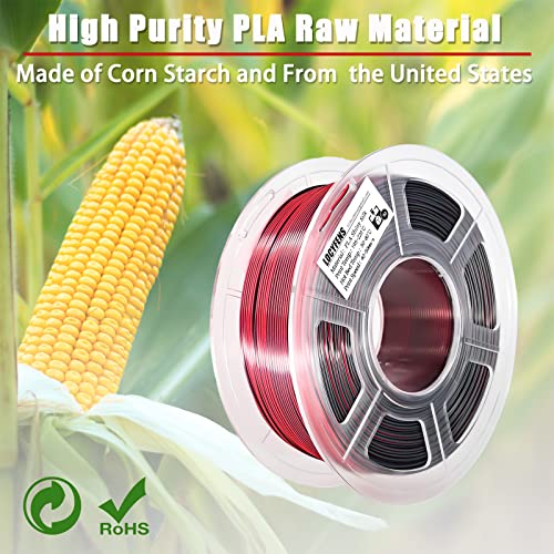 Image of PLA Filament 1.75mm, Silk PLA 3D Printer Filament, High Speed Printing Dual Color Filament Black Red 2 in 1 Coextrusion 1.75 PLA Filament + /-0.02mm, 1kg /2.2lb