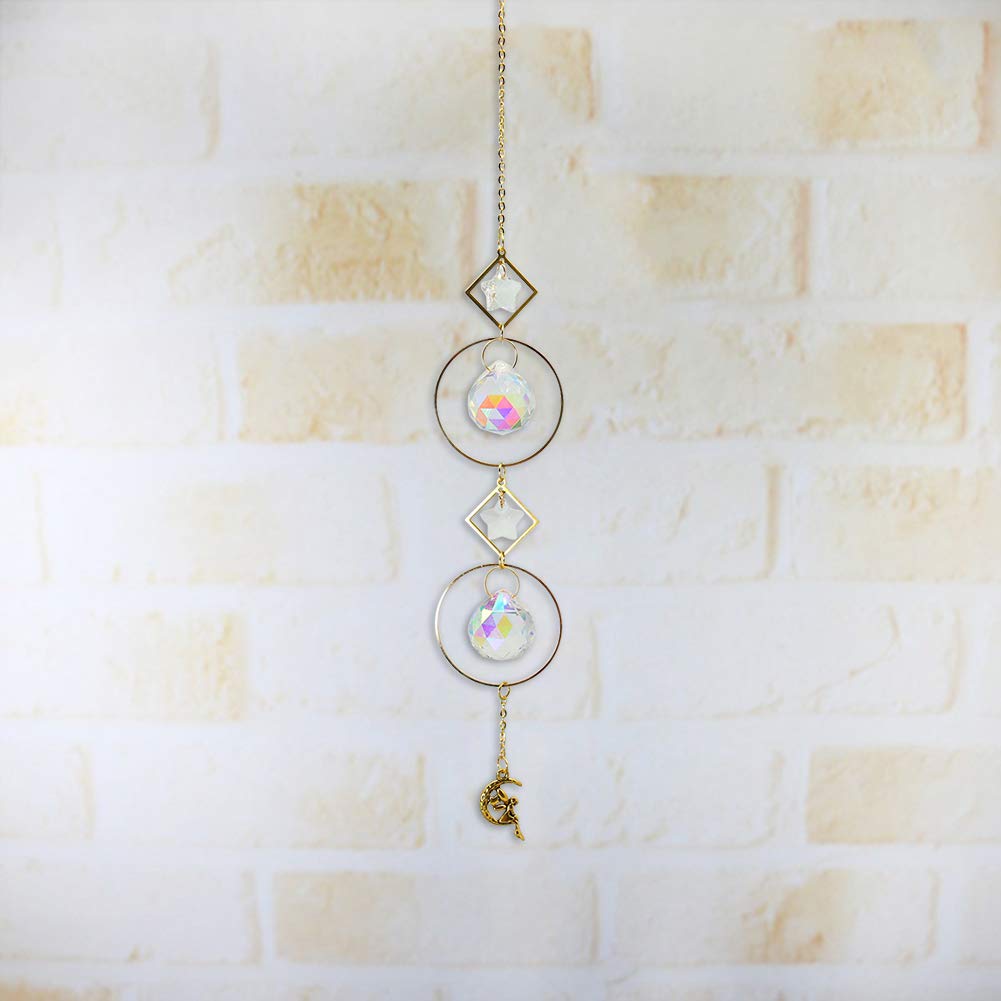 Domybest Attrape-Soleil à Suspendre Pendentif Lune étoile Attrape Soleil Chakra Avec Prisme Attrape-Soleil Arc-en-Ciel En Cristal Suncatcher Cadeaux Décoration Pour Maison Jardin Voiture