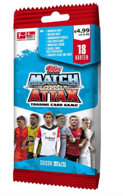 Topps Bundesliga Match Attax 2024/25 - Power Pack con 18 carte incl. Limited Edition + Heartforcards® Protezione spedizione – Ufficiale Trading Card Pack