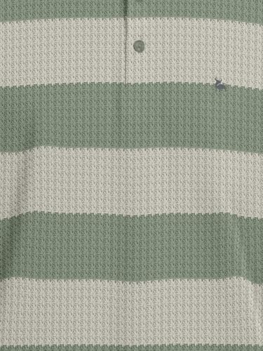 Image of BULLMER Striped Textured Printed Polo Neck Fullsleeve T-Shirt with Rib for Men