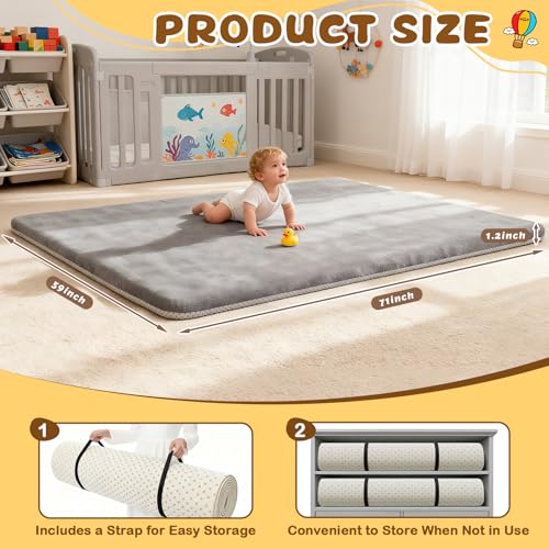 Image of Yozoia Baby Play Mat 71 x 59, Thick Baby Play Mat for Floor, Ultra Soft Playpen Mat, Machine Washable Tummy Time Foam, Non-Slip Bottom Helps Cushion, for Kids, Infant and Toddler Crawling